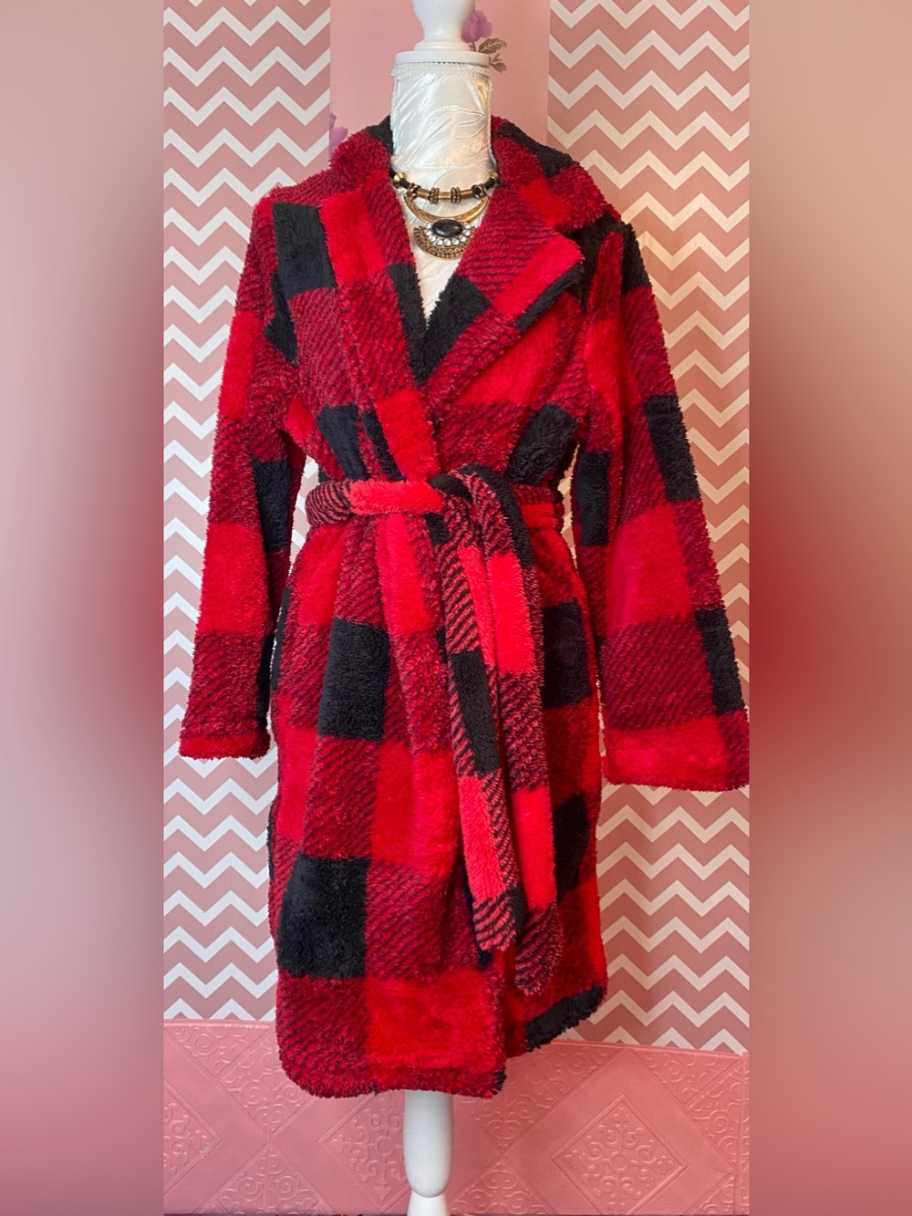 Red & Black Buffalo Plaid Cozy Robe with Belt